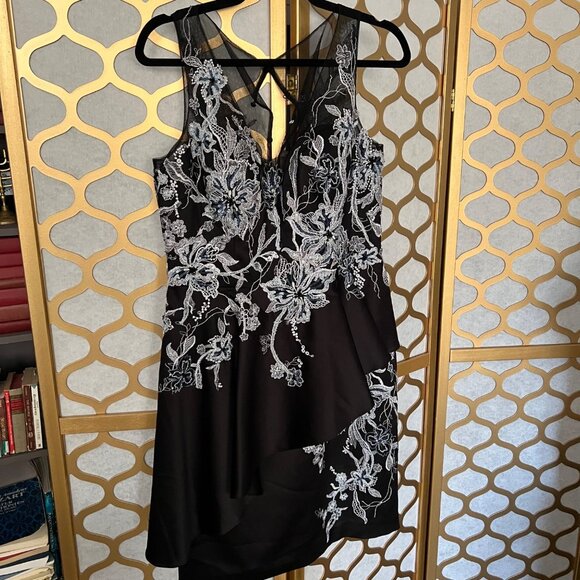 Rickie Freeman Teri Jon Size 12 Black & Silver Embroidered Sleeveless Mini Dress - Picture 3 of 16